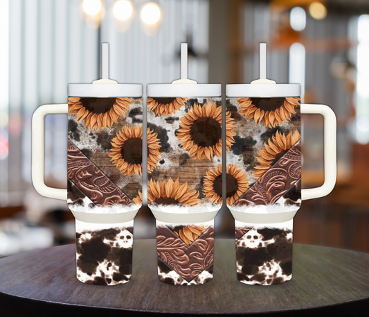 Cowhide and Sunflowers 40oz Sublimation Tumbler