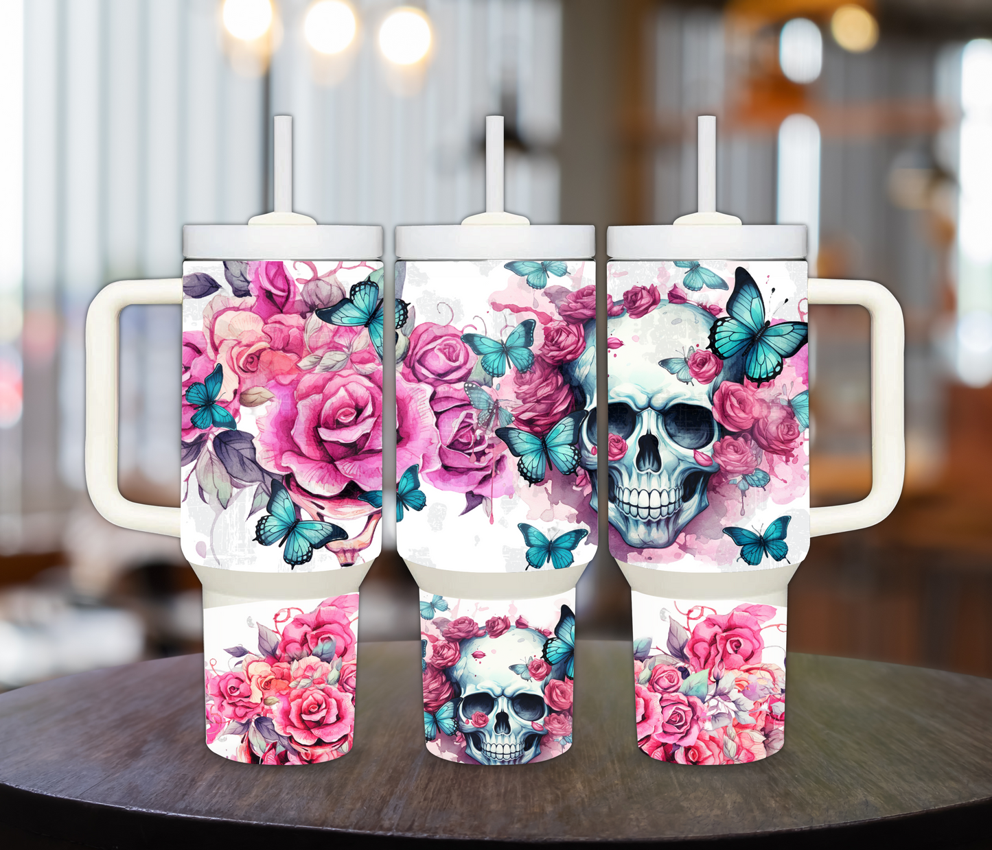 Skulls and Pink Roses 40oz Sublimation Tumbler