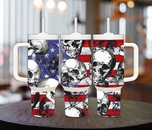 Skulls and US Flag 40oz Sublimation Tumbler Cup