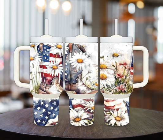 Cowboy Boots and American Flag 40oz Sublimation Tumbler