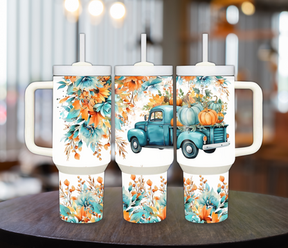 Fall Truck with Flowers 40oz Sublimation Tumbler