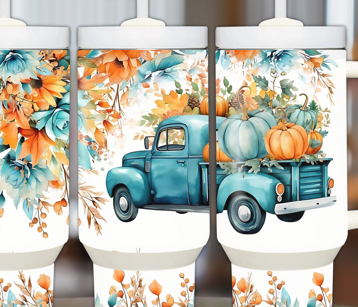 Fall Truck with Flowers 40oz Sublimation Tumbler