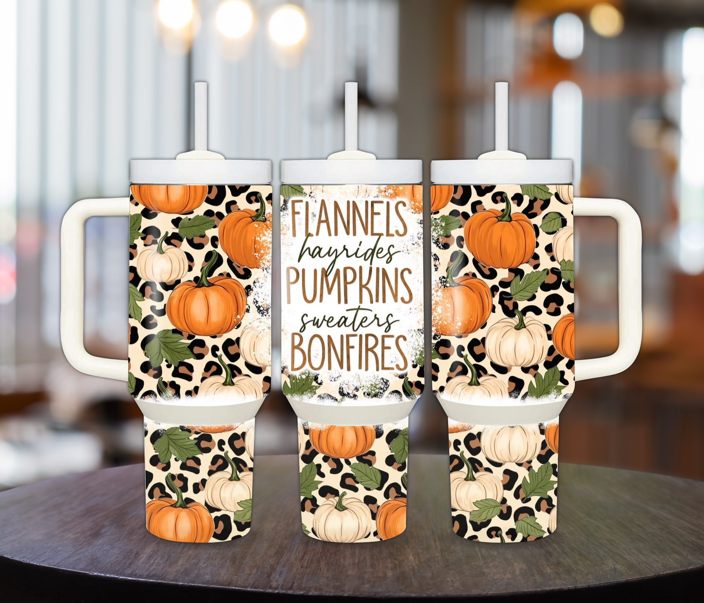 Flannels and Bonfires 40oz Sublimation Tumbler with Pumpkins