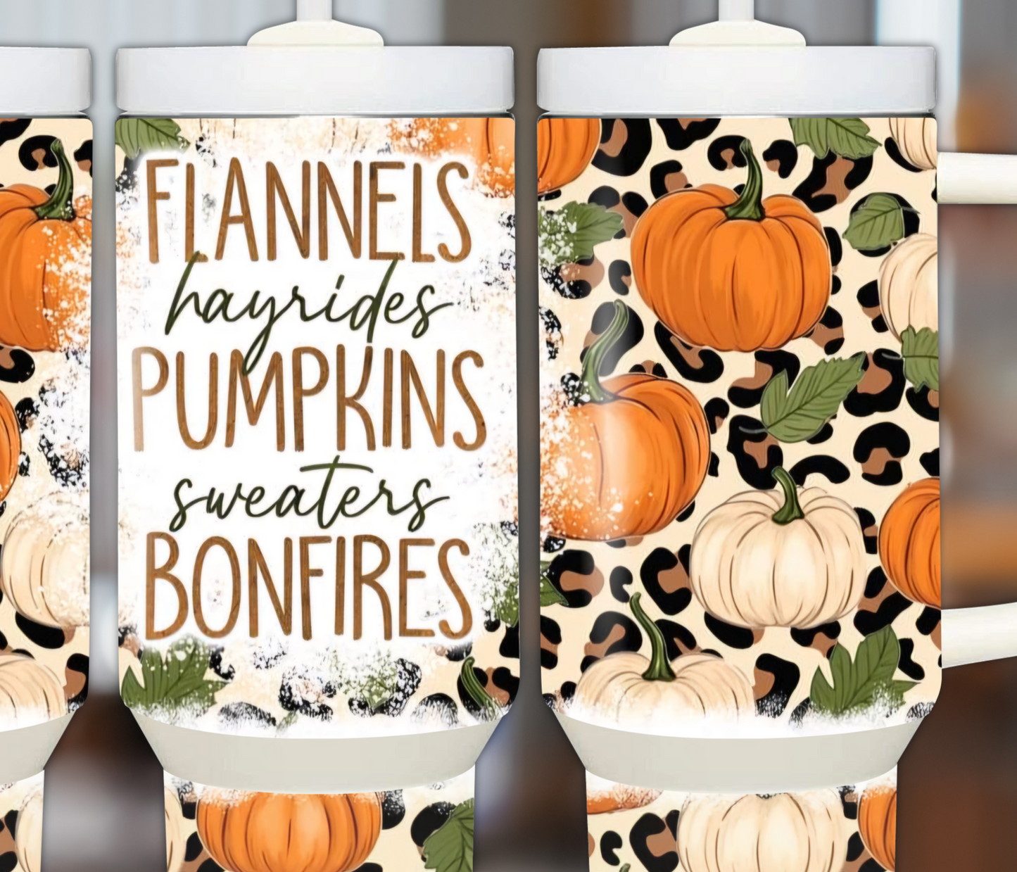 Flannels and Bonfires 40oz Sublimation Tumbler with Pumpkins