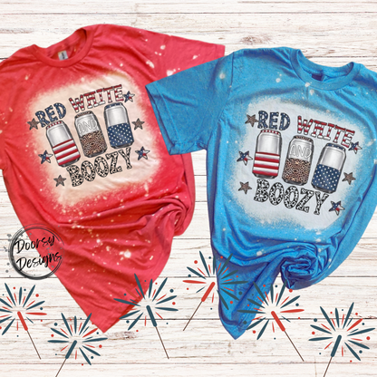 Cow Print Red White and Boozy Bleached 4th of July Shirt with Beer Cans