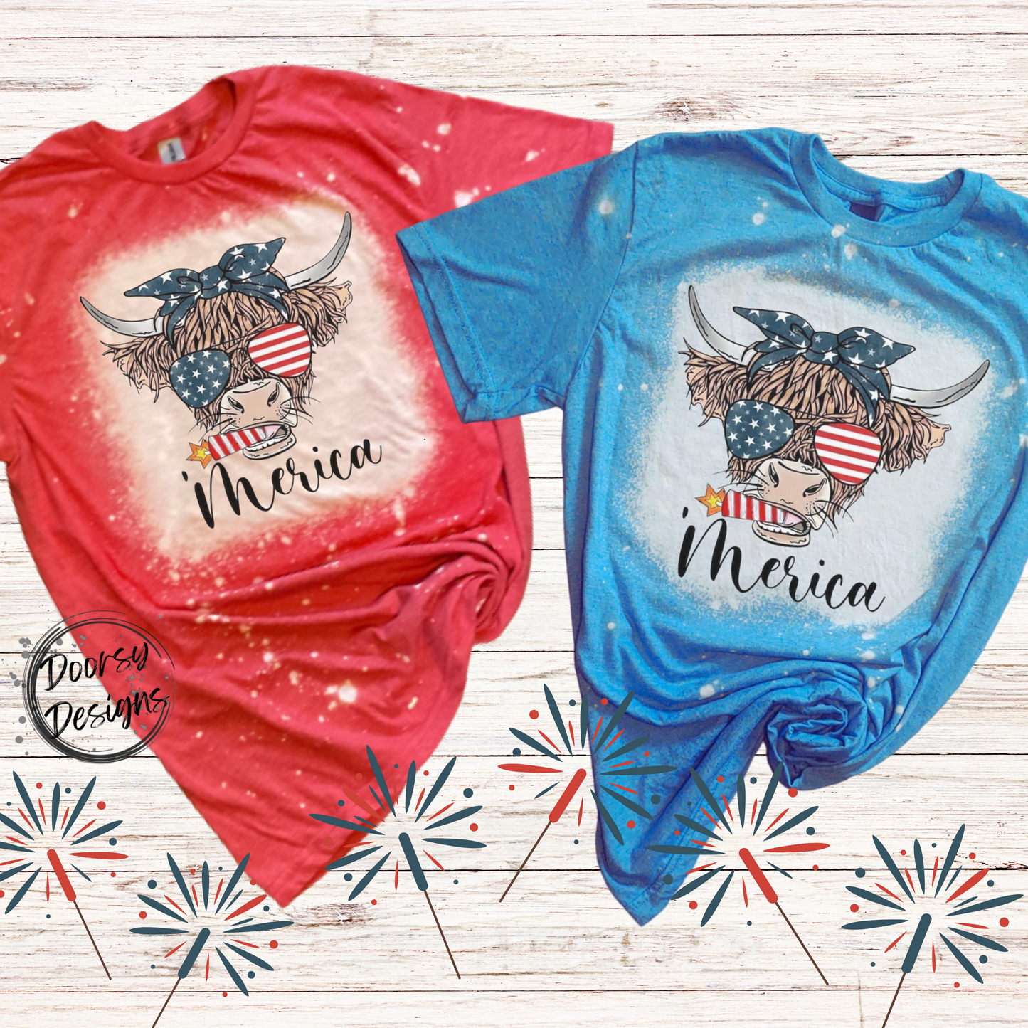 Merica Highlander Cow Bleached 4th of July Shirt