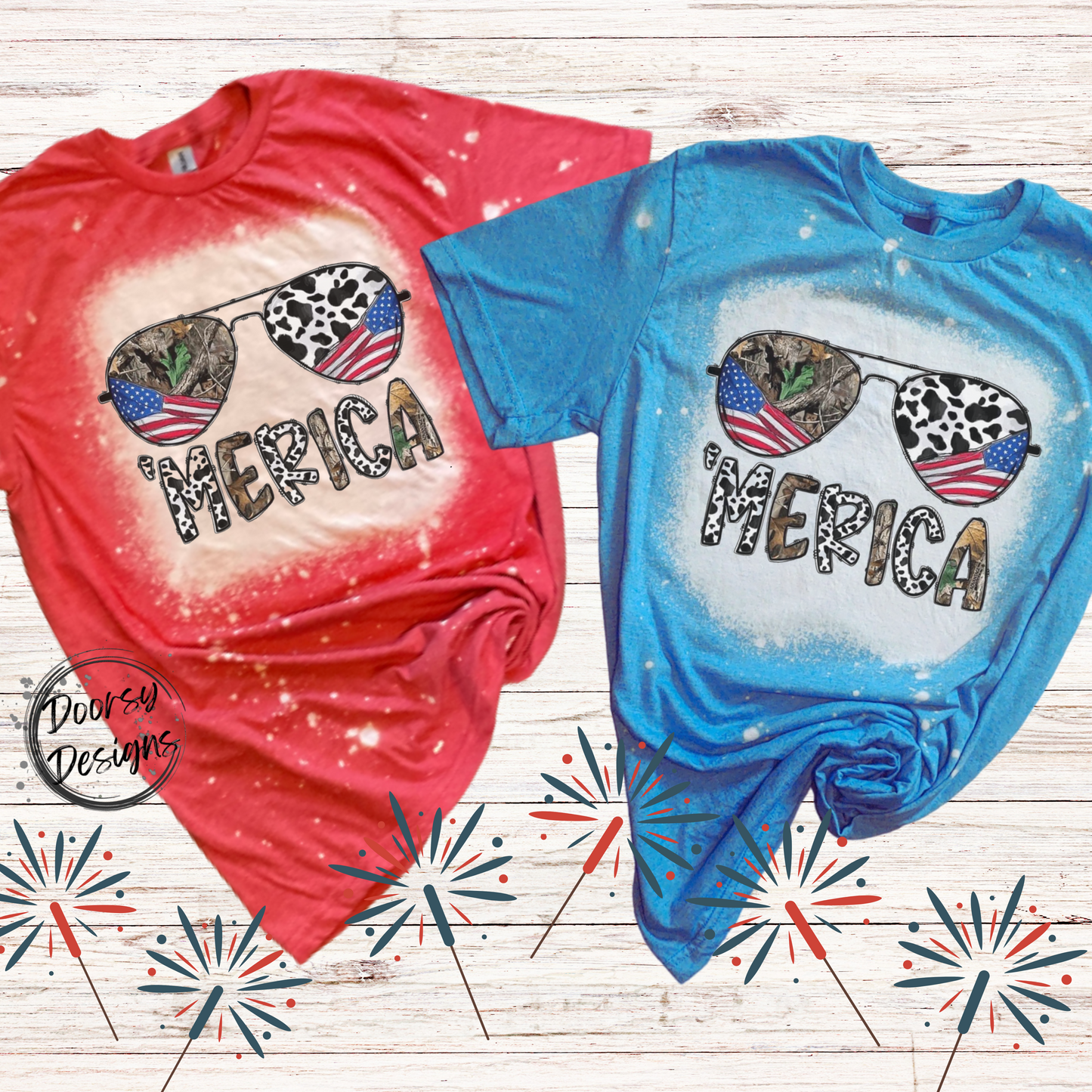 'Merica Redneck Sunglasses Bleached 4th of July Shirt with Cow Print