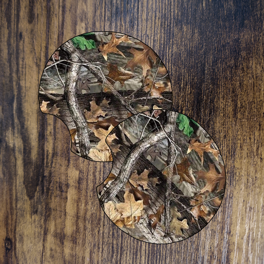 Tree Camo with Leaves Car Coaster Set of 2