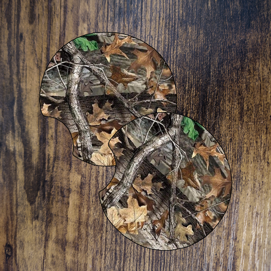 Tree Camo with Leaves Car Coaster Set of 2