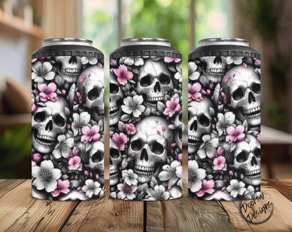 Skulls and Pink Flowers Can Cooler