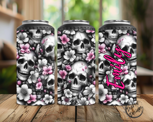 Skulls and Pink Flowers Can Cooler
