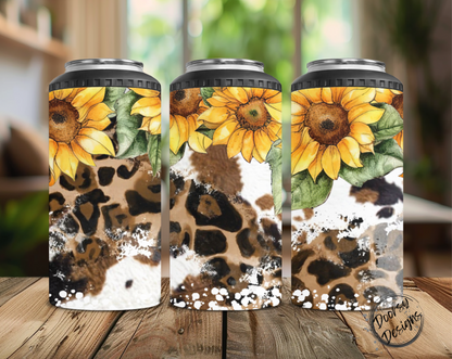 Sunflower and Leopard Print Can Cooler