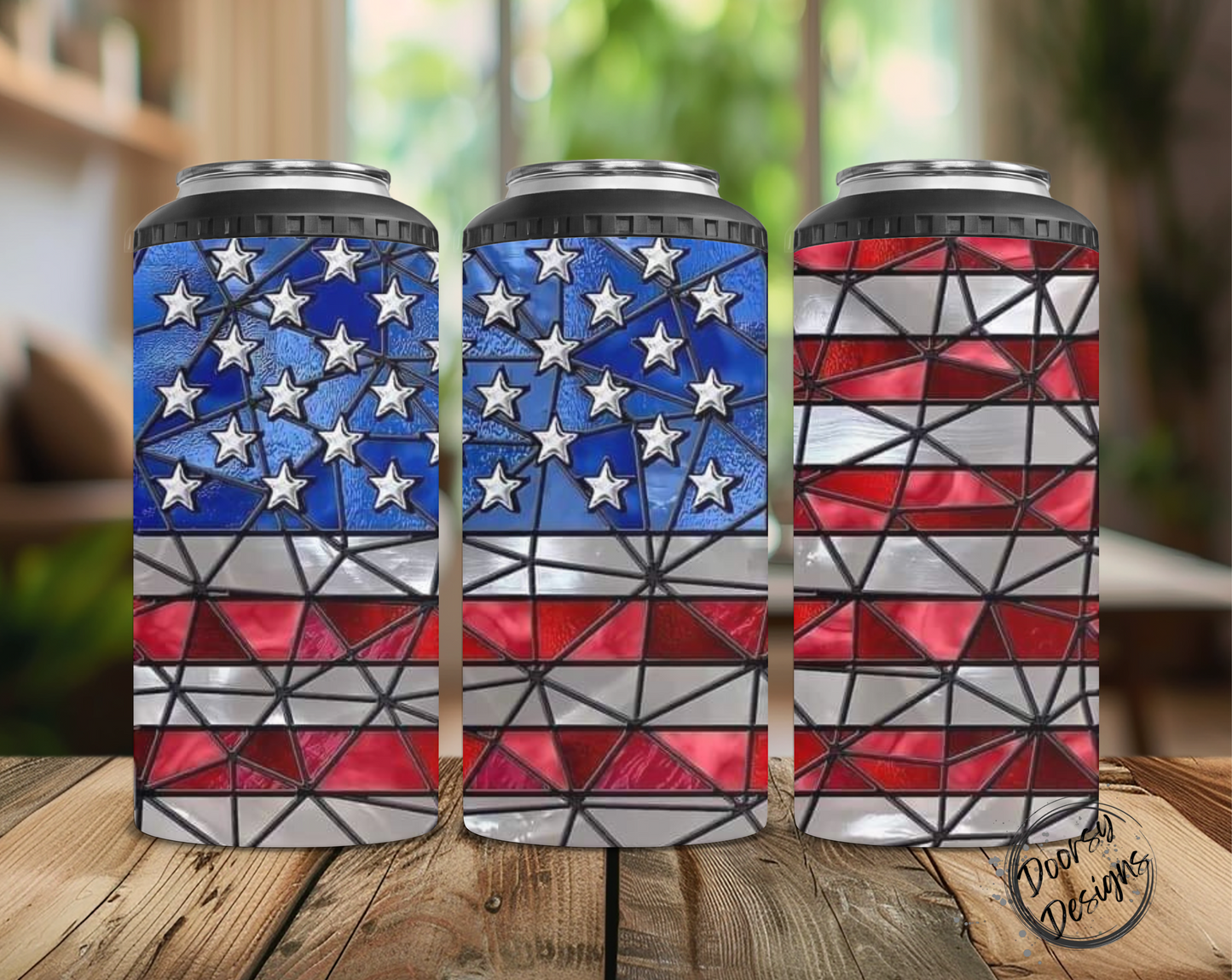 Stained Glass US Flag Can Cooler
