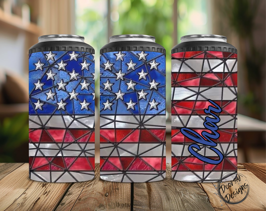 Stained Glass US Flag Can Cooler