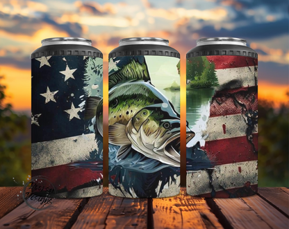 Bass and US Flag Can Cooler