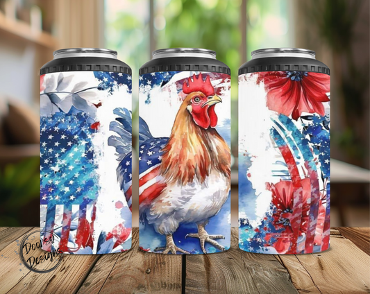 Patriotic Chicken & Daisies Can Cooler