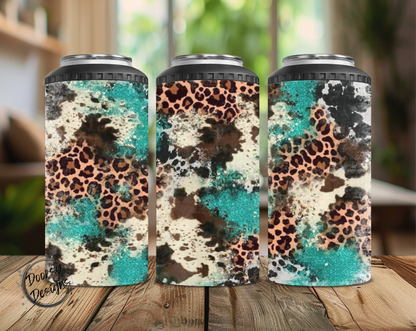 Leopard Print and Turquoise Can Cooler