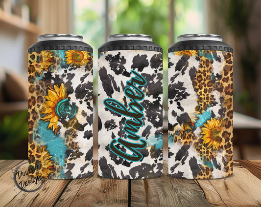 Cow Print and Sunflower Can Cooler