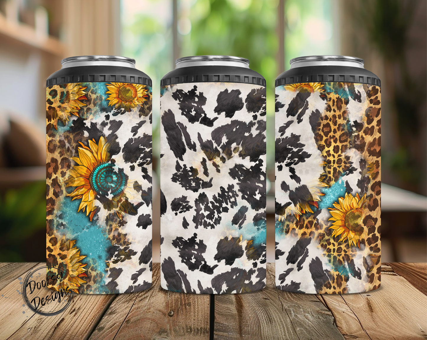 Cow Print and Sunflower Can Cooler