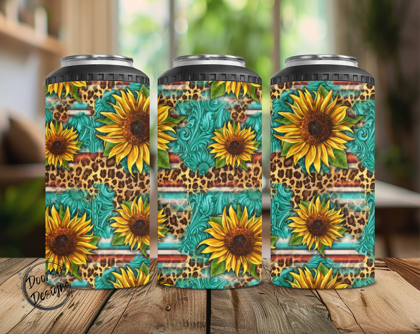 Leopard Print and Sunflowers Can Cooler