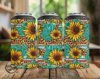 Leopard Print and Sunflowers Can Cooler
