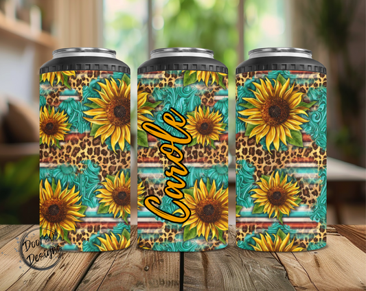 Leopard Print and Sunflowers Can Cooler