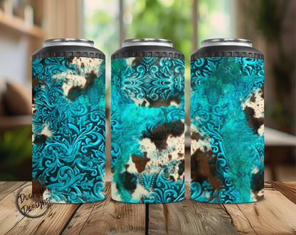 Turquoise and Cowhide Can Cooler