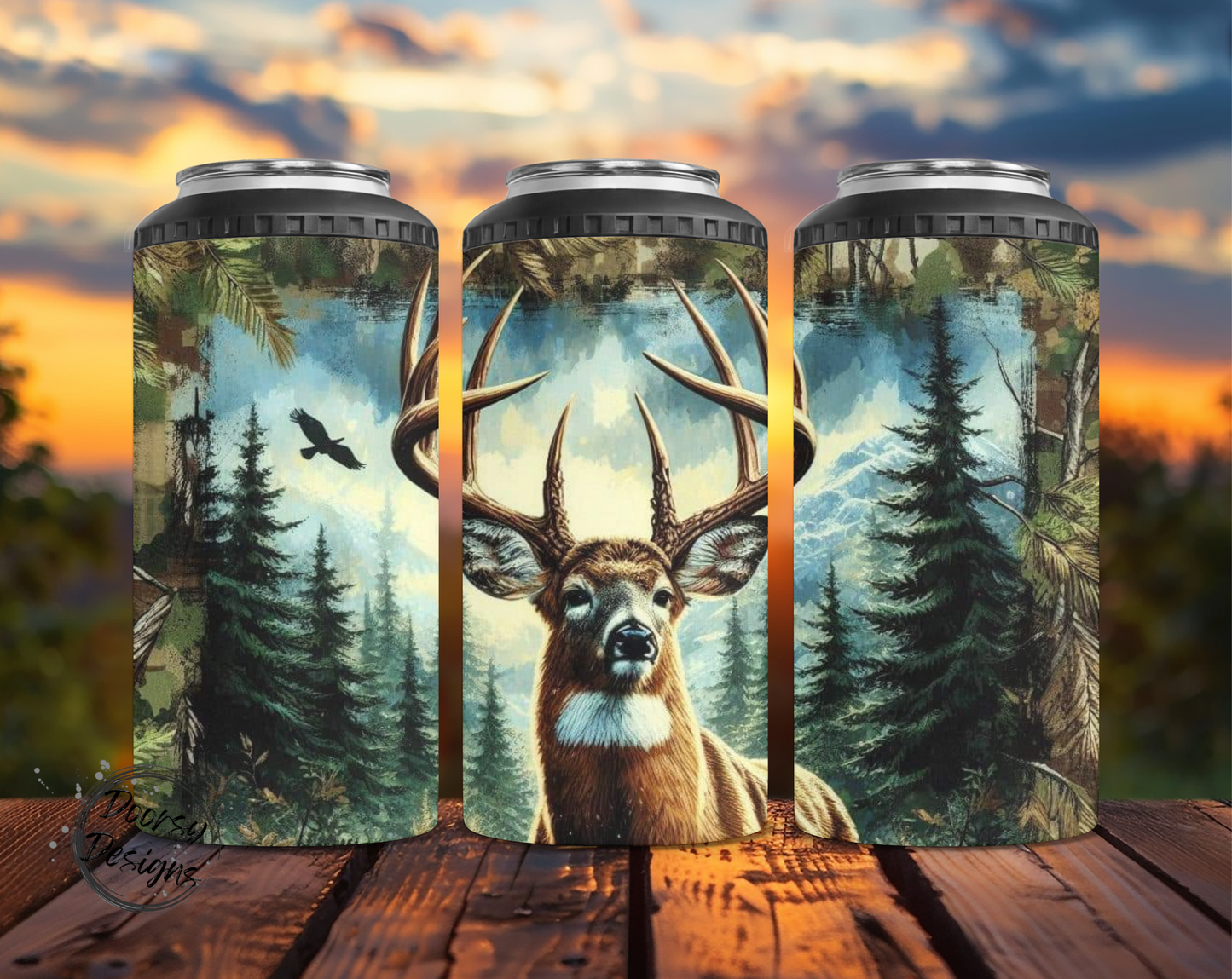 Buck in Woods Can Cooler
