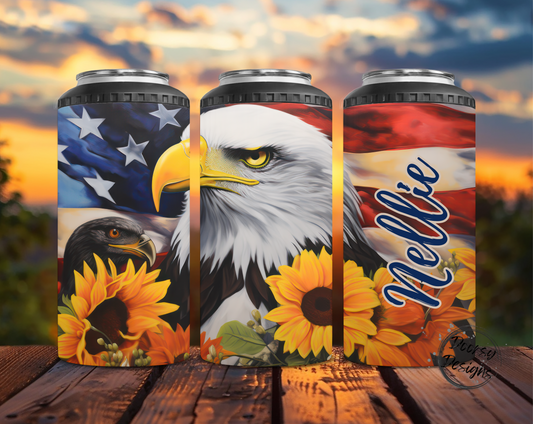Eagle w Chick US Flag Can Cooler