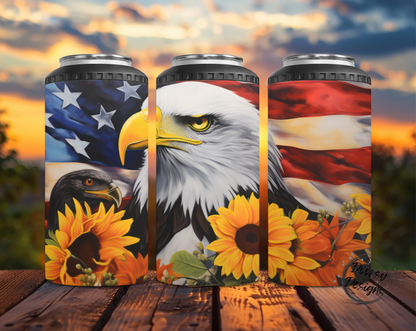 Eagle w Chick US Flag Can Cooler