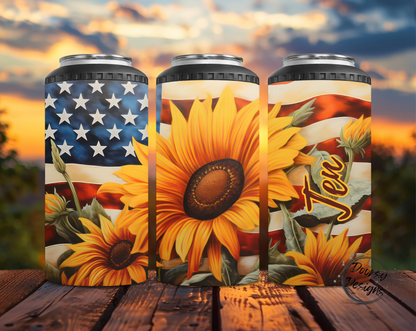 Sunflowers US Flag Can Cooler