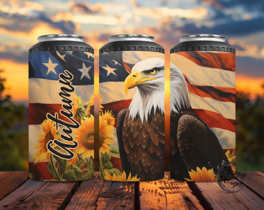Eagle US Flag w Sunflowers Can Cooler