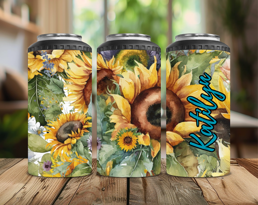 Watercolor Sunflowers Can Cooler