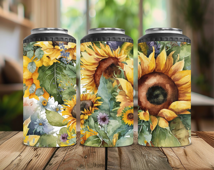 Watercolor Sunflowers Can Cooler