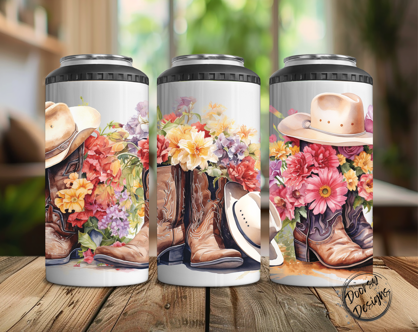 Boots & Wildflowers Can Cooler