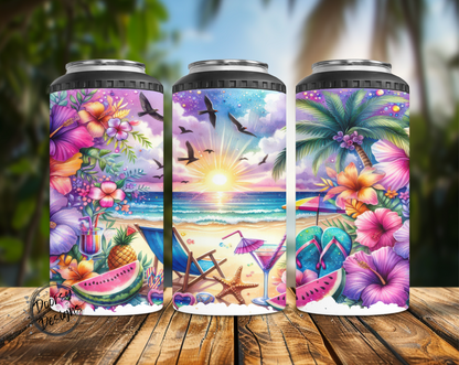 Beach Chair Sunset Can Cooler
