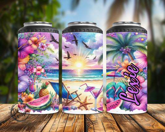 Beach Chair Sunset Can Cooler