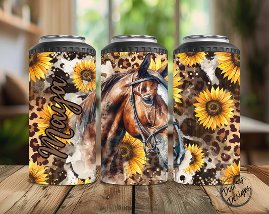 Horse and Sunflowers Can Cooler