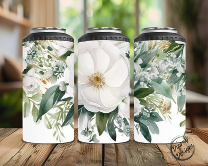 White Floral Can Cooler