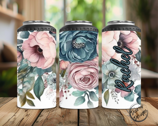 Pink and Blue Floral Can Cooler