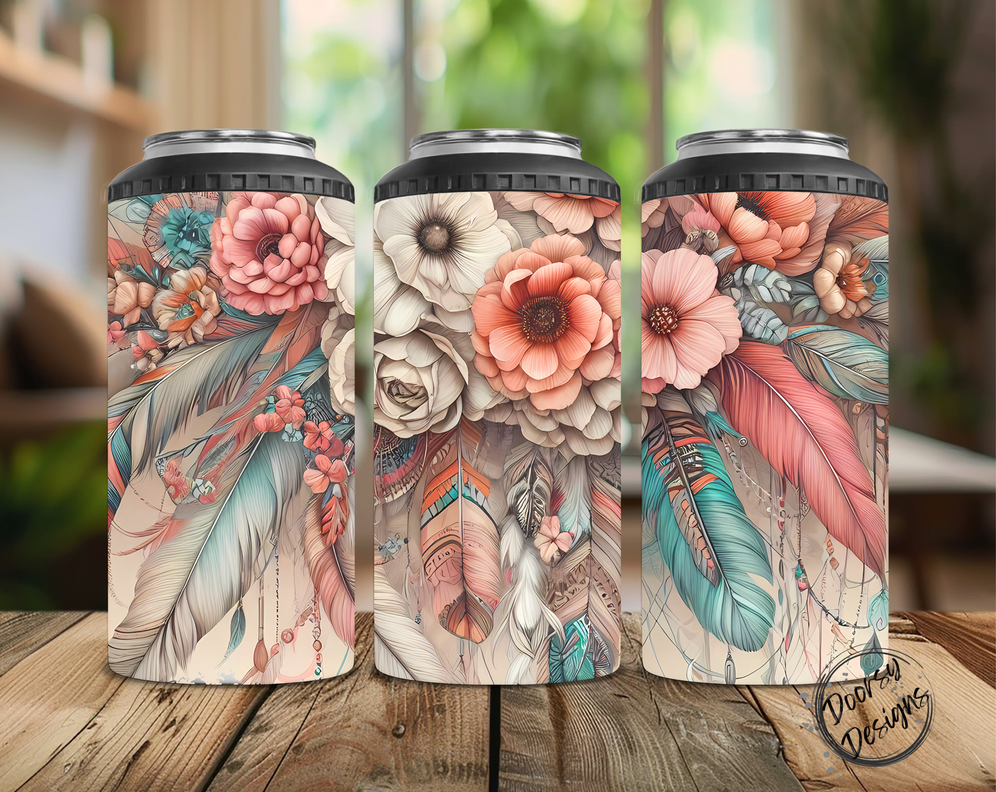 Boho Feathers Can Cooler
