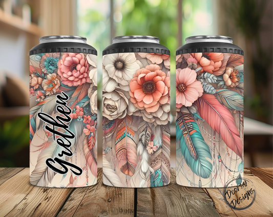 Boho Feathers Can Cooler