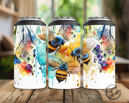Bees Watercolor Can Cooler