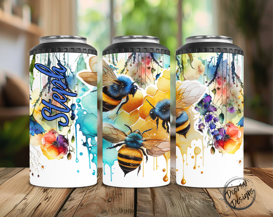 Bees Watercolor Can Cooler