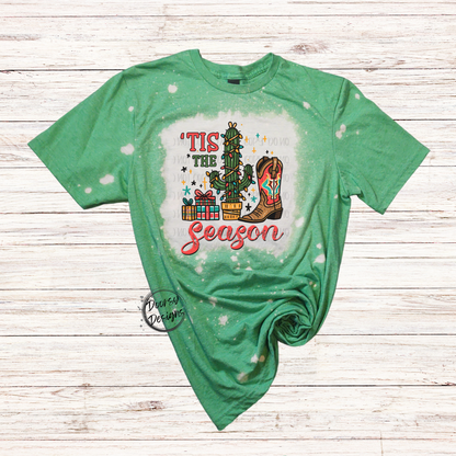 Cowboy Xmas Tis the Season Bleached Christmas Shirt