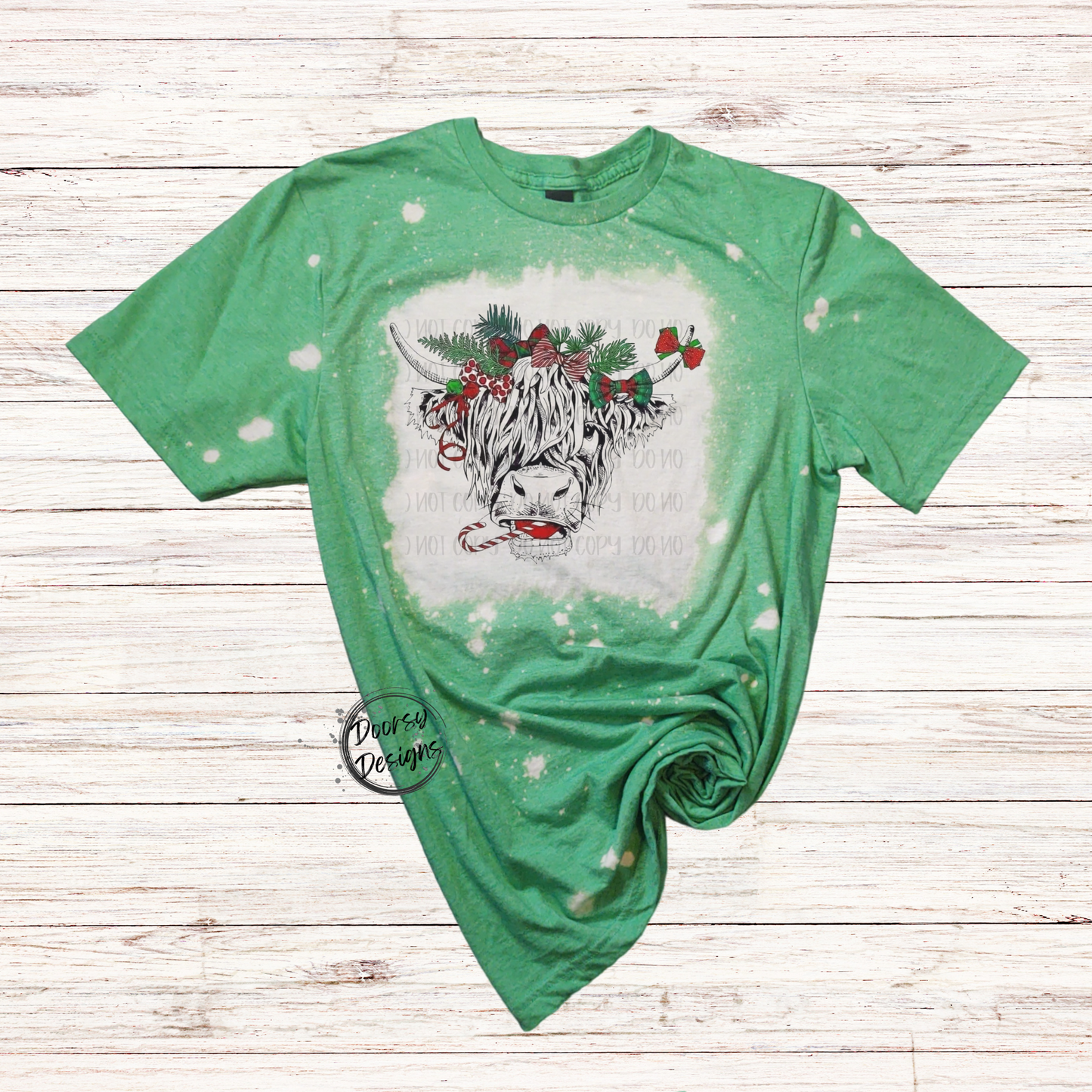 Candy Cane Highlander Christmas Cow Bleached Shirt