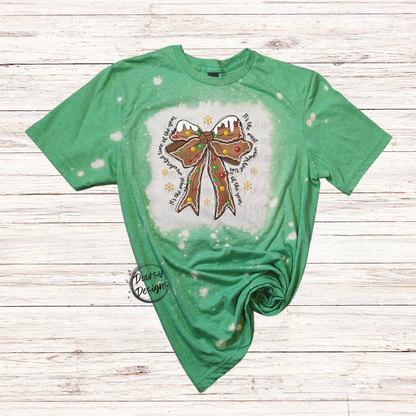 Gingerbread House Bow Bleached Christmas Shirt