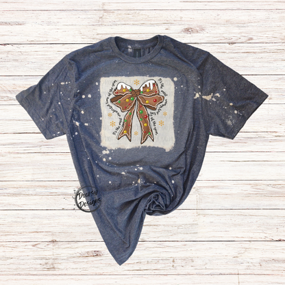 Gingerbread House Bow Bleached Christmas Shirt