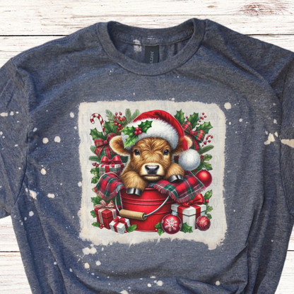 Baby Santa Cow Bleached Christmas Shirt