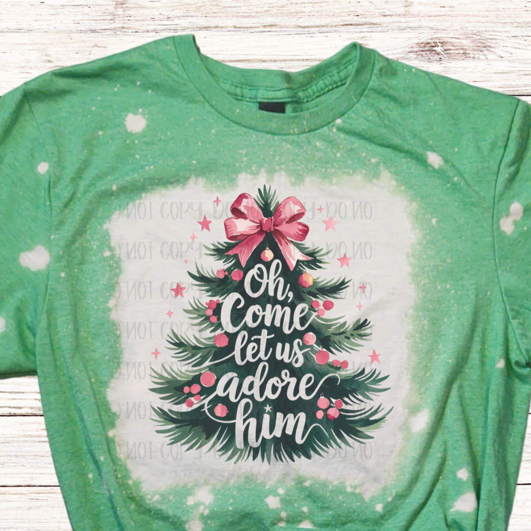 Oh Come Let Us Adore Him Bleached Christmas Shirt